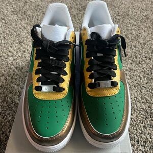 Nike Air Force 1 Custom Green and Gold Athletic Shoes